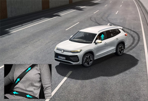 Image of a Tayron driving with graphics showing proactive protection
