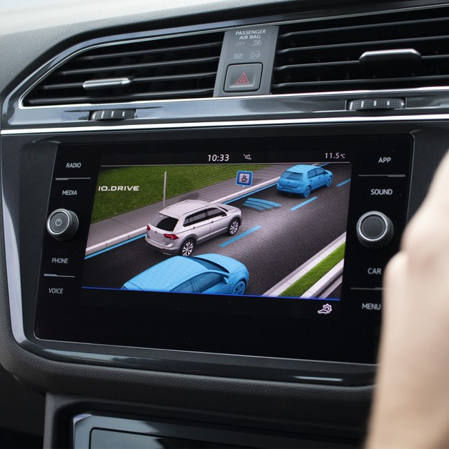 Front assist safety feature shown on cars infotainment screen