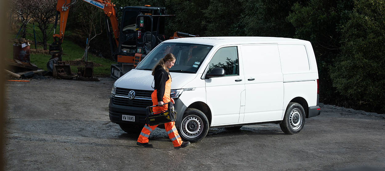 Top view of a white panel van