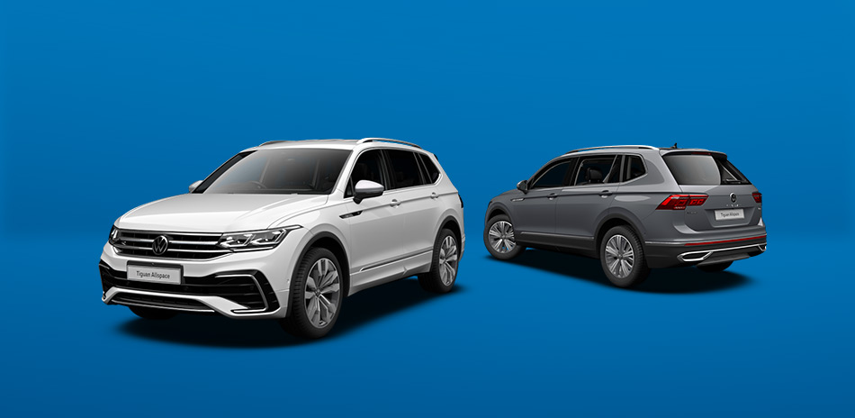 White & Grey Tiguan Allspace on a blue background